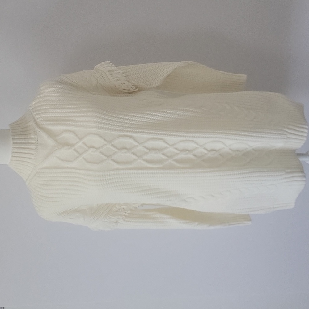 American Rag Fringe Sleeve Knit Tunic Ivory Sweater With Cut Out Back Size Small